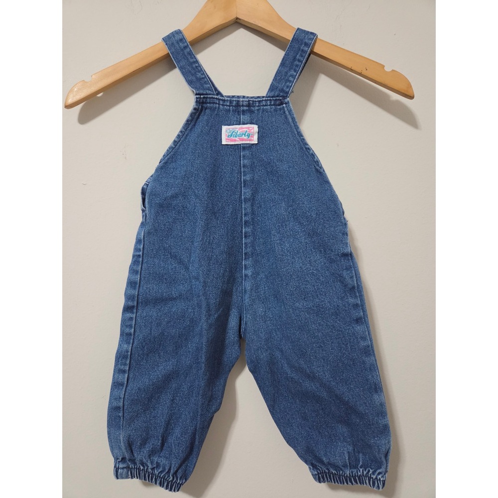 Vintage Liberty Denim Overalls 18 Months Medium Wash Made in USA Flower Button